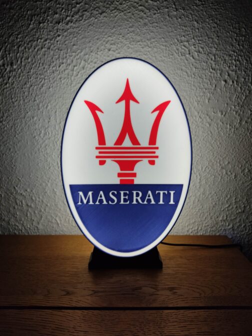 Logo LED 3D MASERATI – Enseigne / Emblème / Lampe / Veilleuse Lumineux Fan Art