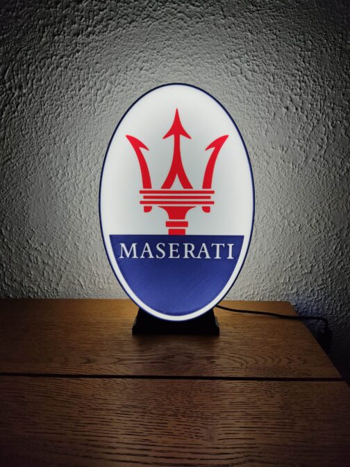 Logo LED 3D MASERATI – Enseigne / Emblème / Lampe / Veilleuse Lumineux Fan Art