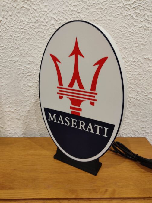 Logo LED 3D MASERATI – Enseigne / Emblème / Lampe / Veilleuse Lumineux Fan Art